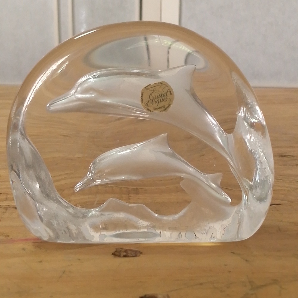 Crystal d'Arques Dolphin Lead Crystal Paperweight